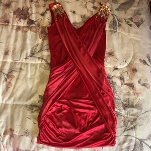 Bright red dress with embellishment shoulders